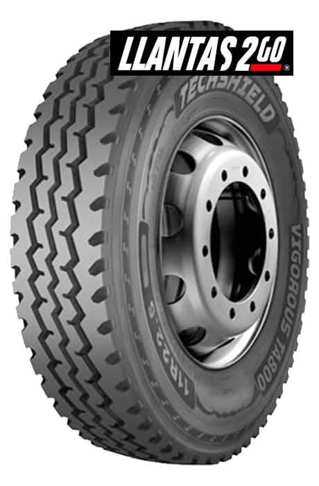 Llanta 11R22.5-18C 149/146L TECHSHIELD VIGOROUS TA800 CAMION 11R22.5 SERVICIO MIXTO    Rango de Velocidad: L    Indice de Carga: 149/146    Capas: 18    Medida: 11R22.5        SKU: 11225TSVIGOROUSTA80018C